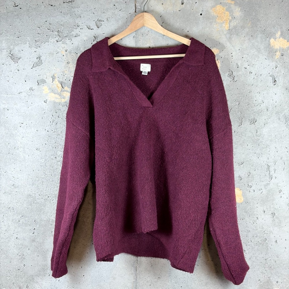 A New Day Polo Sweater Women 2XL Burgundy Wool Blend Johnny Collar Pullover